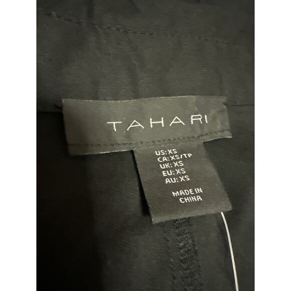Tahari Black Long Sleeve Button Front Collared Tie A Line Shirt Mini Dress XS - Picture 3 of 4